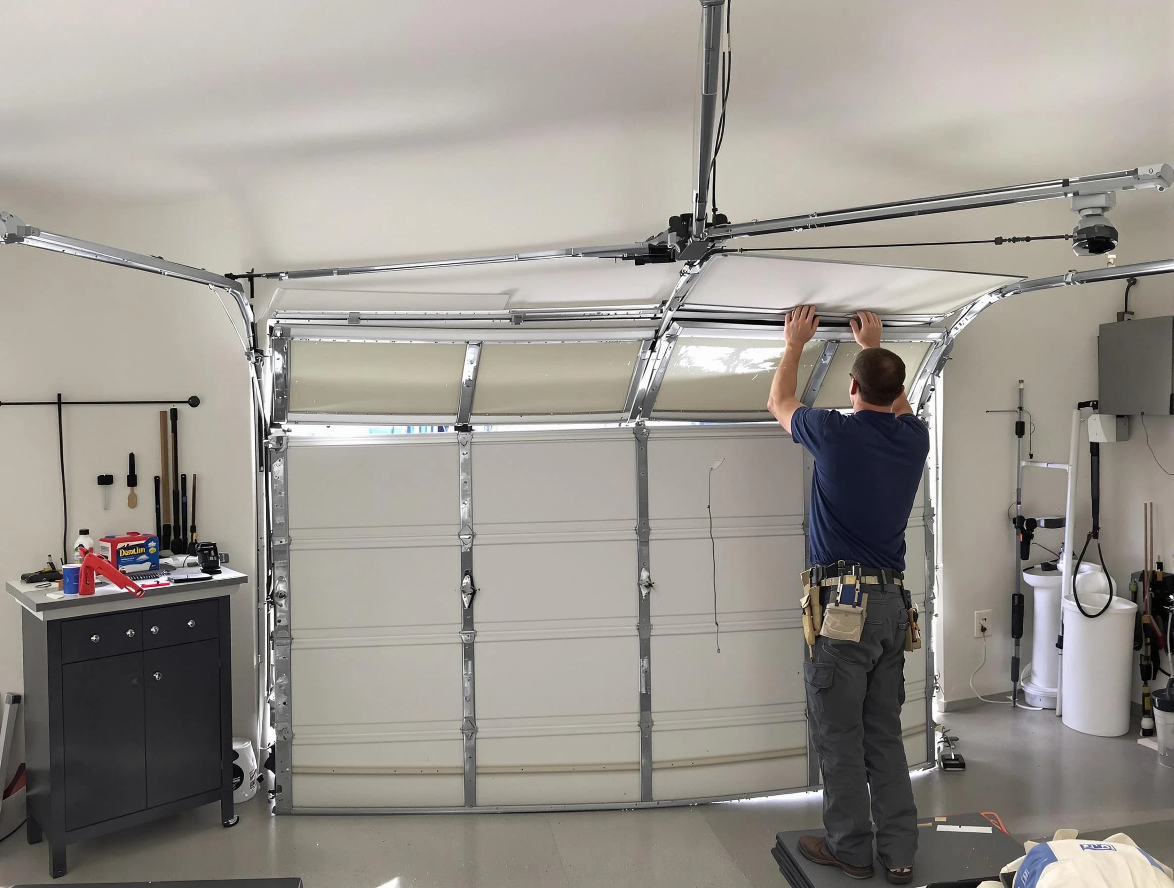 Cranford Garage Door Repair specialist performing precise section replacement on Cranford garage door
