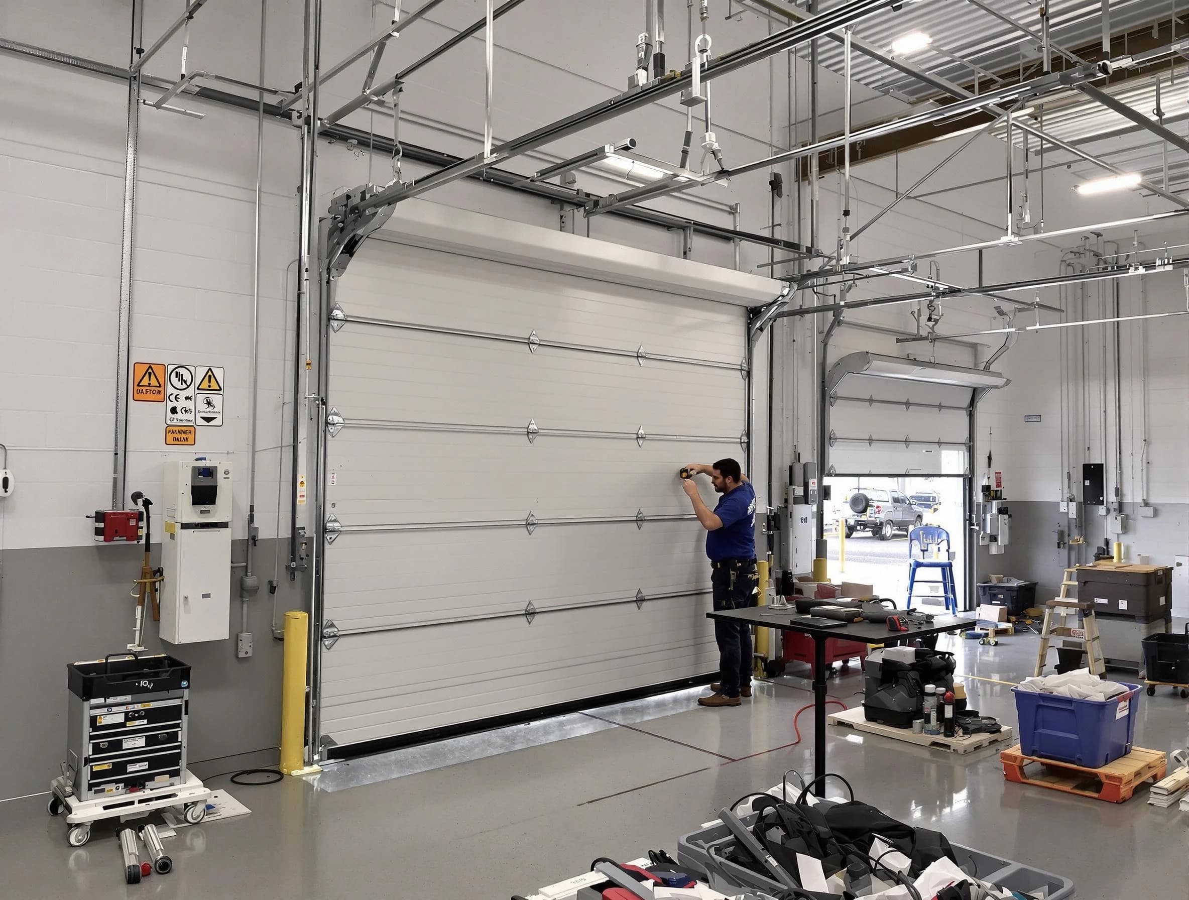 Commercial garage door repair being performed by Cranford Garage Door Repair expert in Cranford
