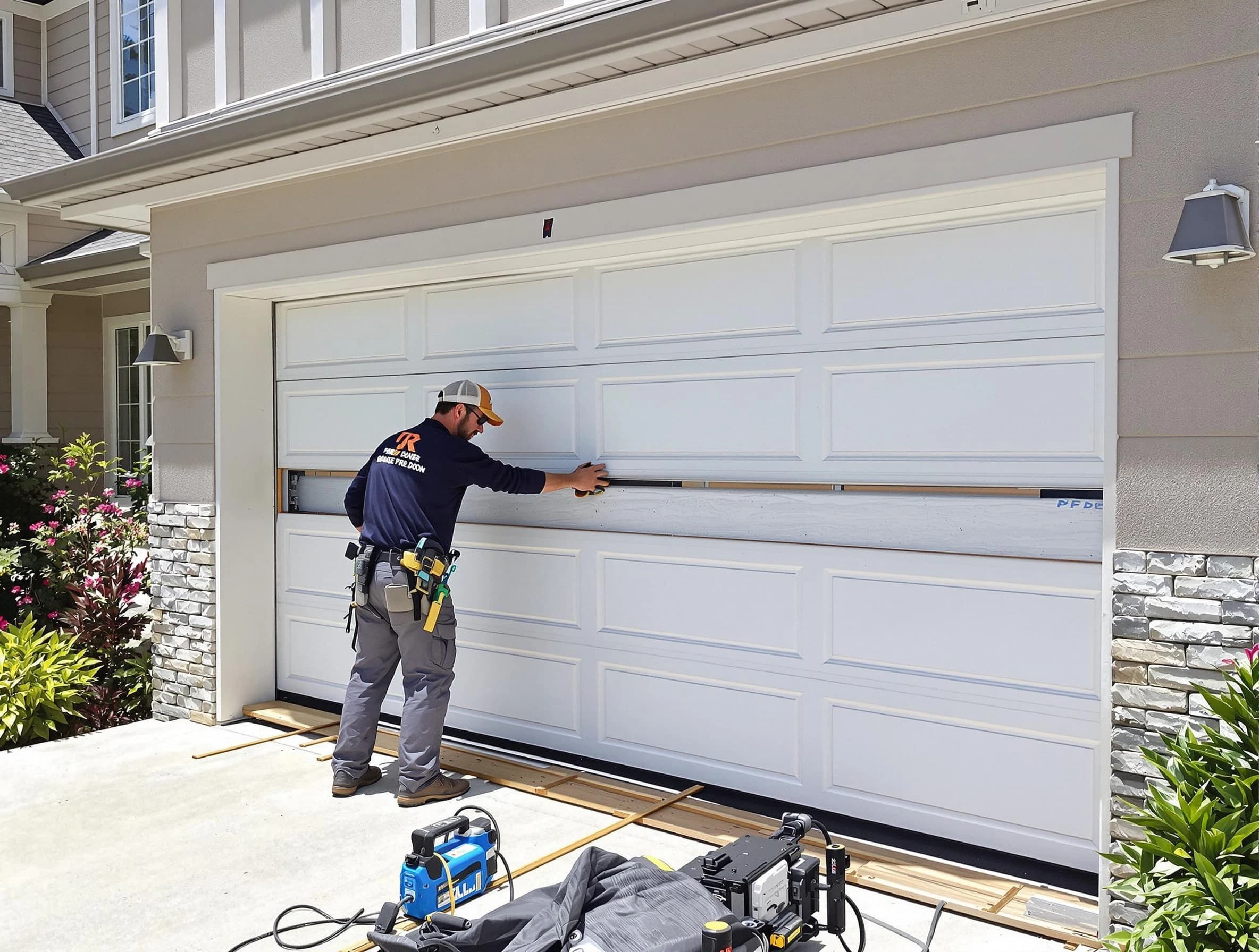 Cranford Garage Door Repair team performing complete garage door replacement at Cranford residence