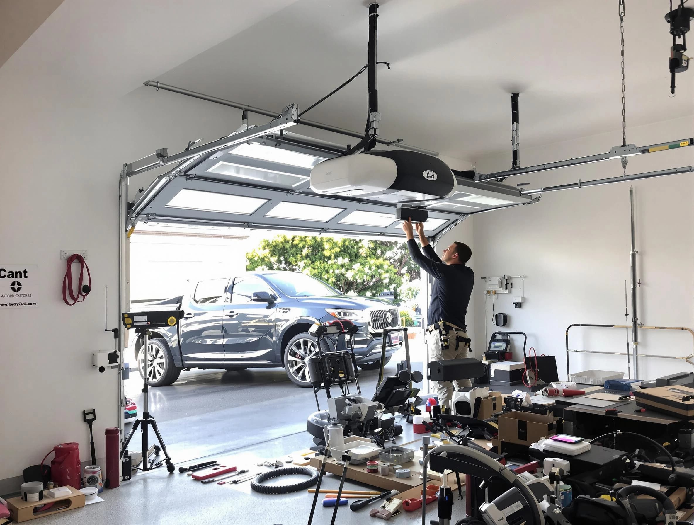 Cranford Garage Door Repair specialist installing smart garage door opener system in Cranford home