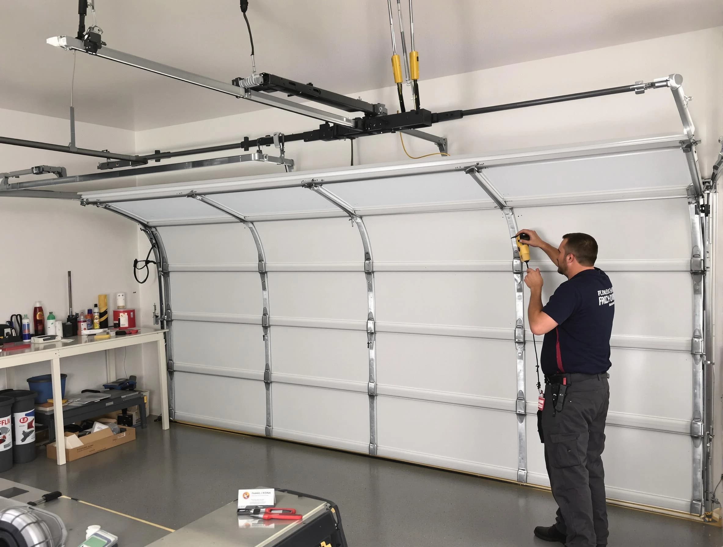 Cranford Garage Door Repair certified technician performing overhead door system repair in Cranford