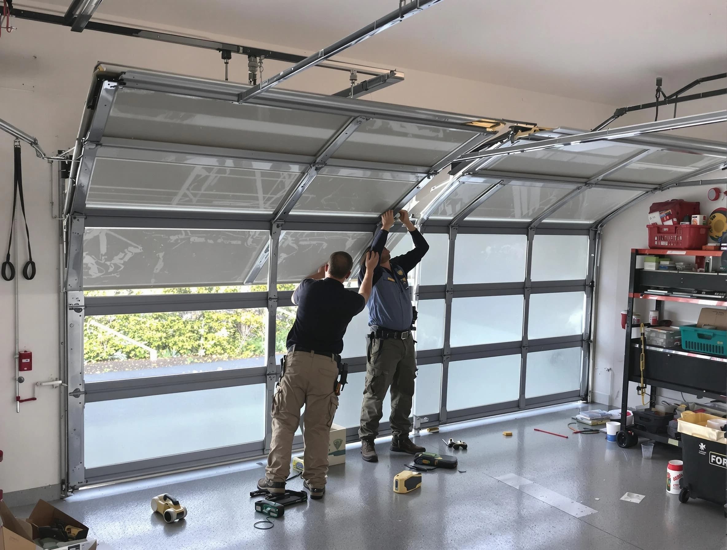 Cranford Garage Door Repair expert performing precise panel replacement on Cranford garage door