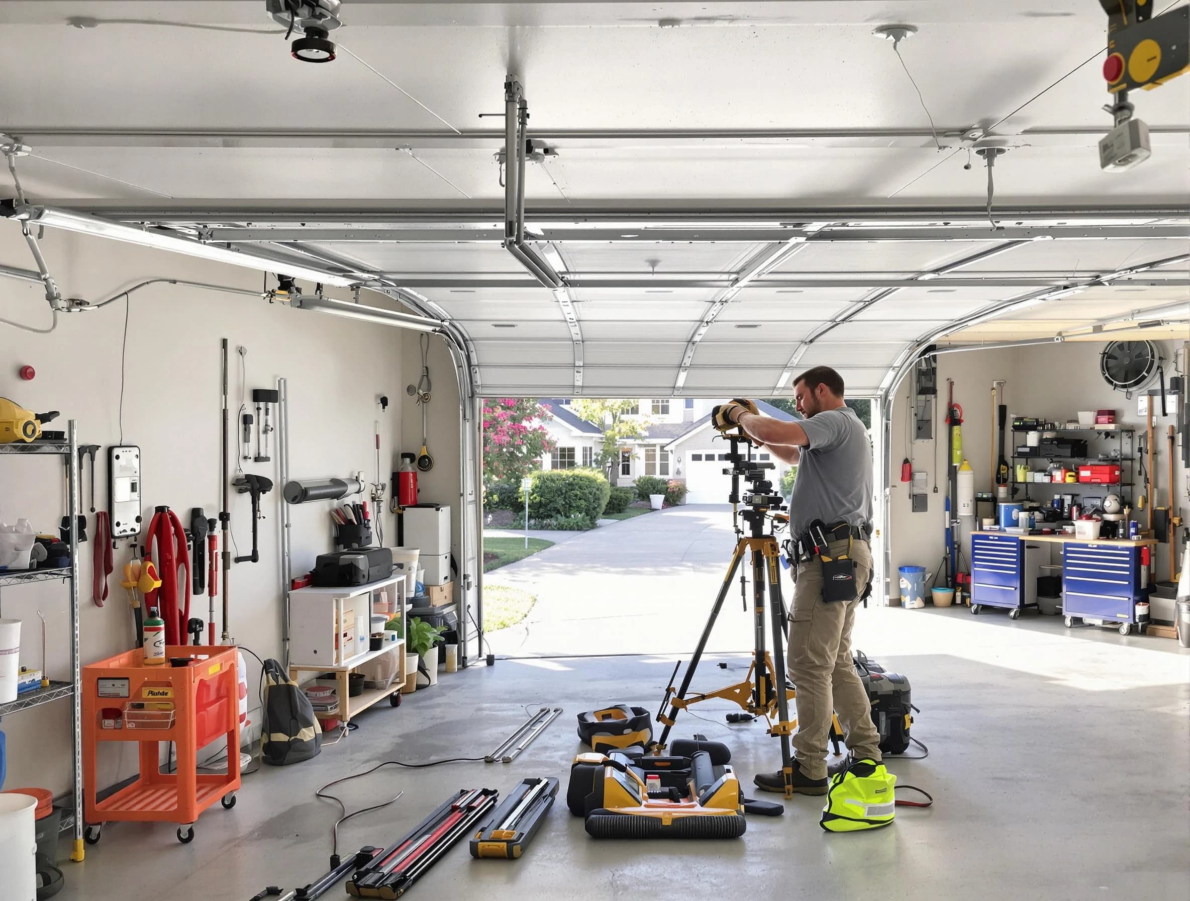 Cranford Garage Door Repair specialist performing laser-guided track alignment in Cranford